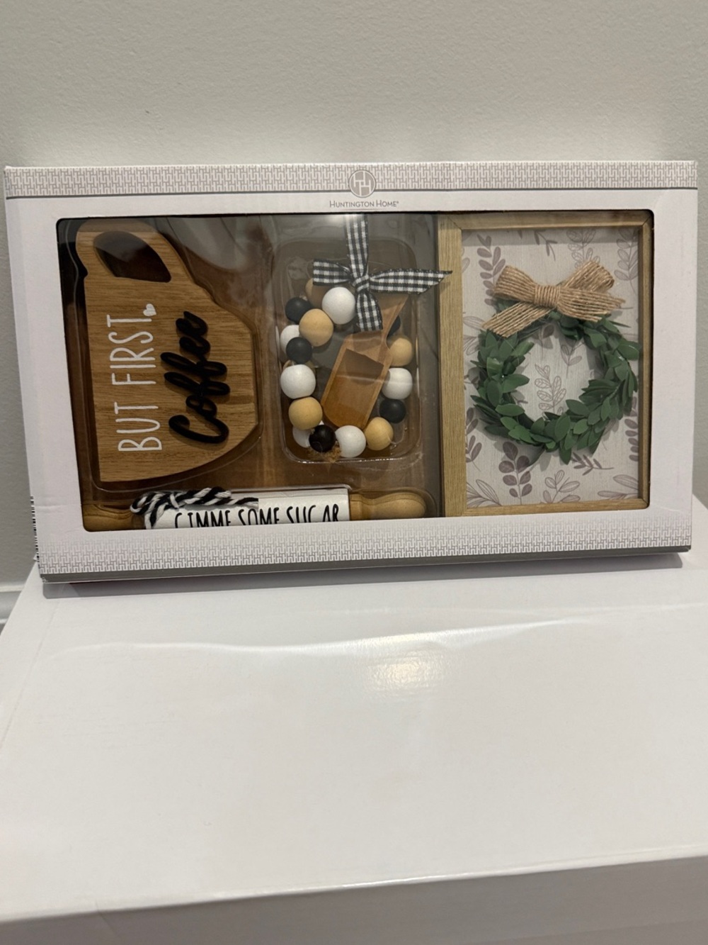 Huntington Home Neutral Wood, Black & Green Coffee Decorative Holiday Set